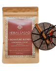 Ceremonial cacao Signature Blend by Herbal Cacao with cinnamon and cayenne pepper on transparent background