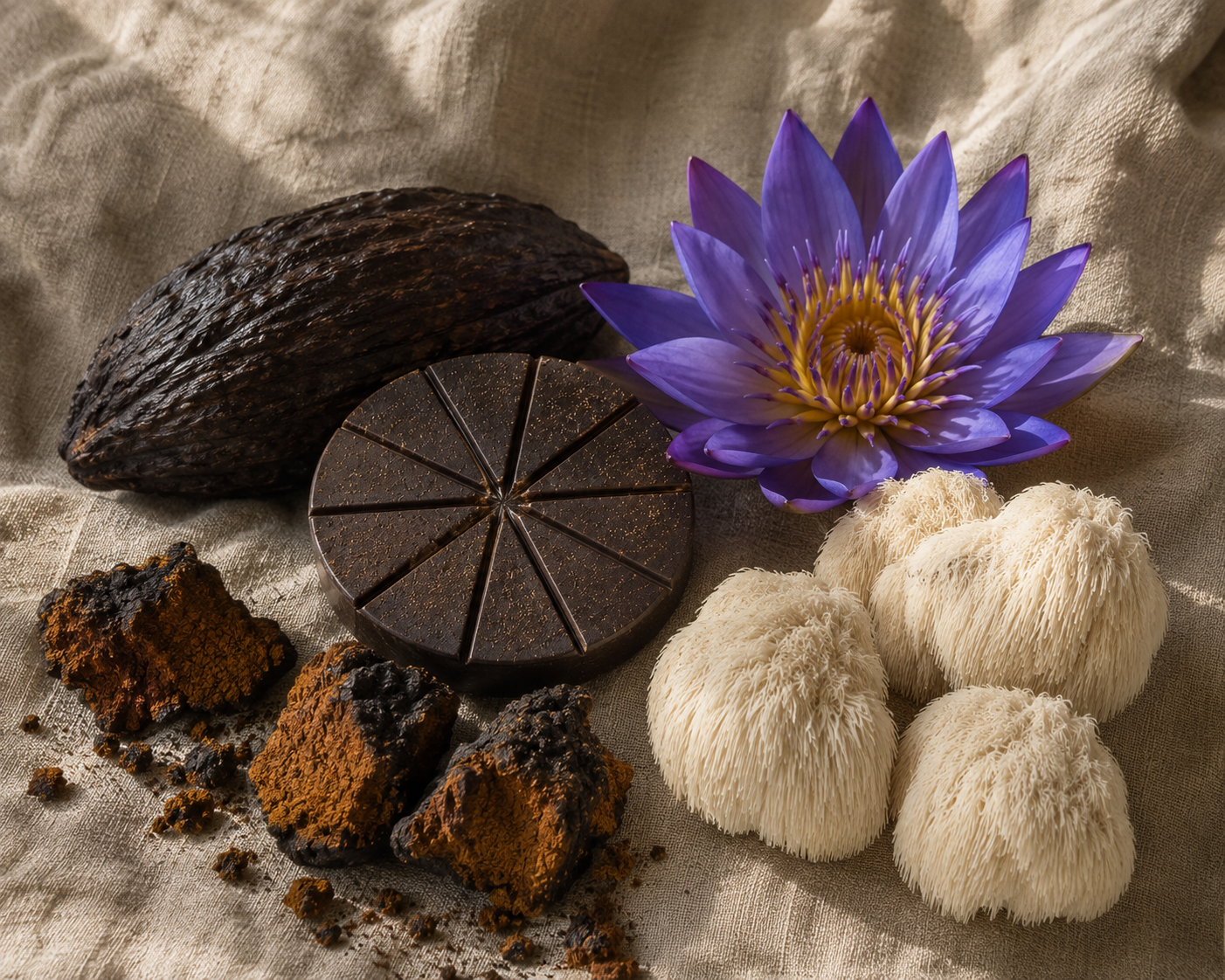 Herbal Cacao and Adaptogens (Blue Lotus, Chaga, and Lion's Mane)