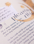 Open journal with text and decorative elements on a white background