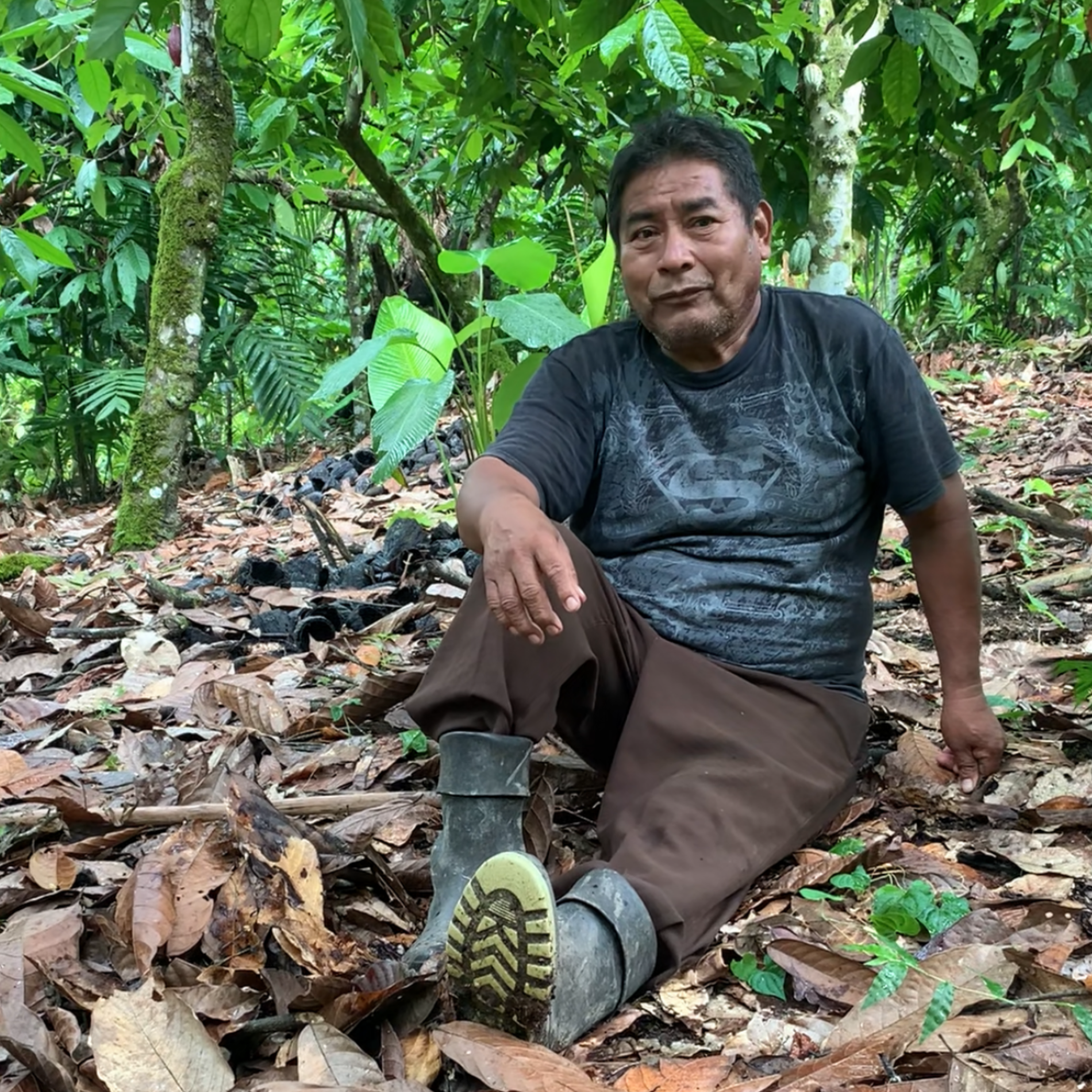 Cacao_Farmer_Maya_Mountain under the cacao trees