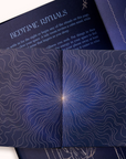 Blue dream journal with star design and text on a white background