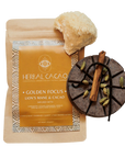 Herbal Cacao product with packaging and ingredients on a transparent background