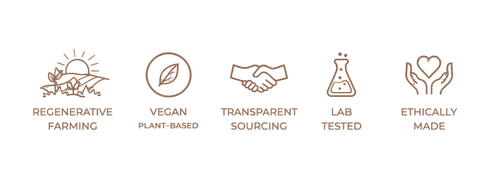 Set of icons and text describing sustainable and ethical practices on a transparent background