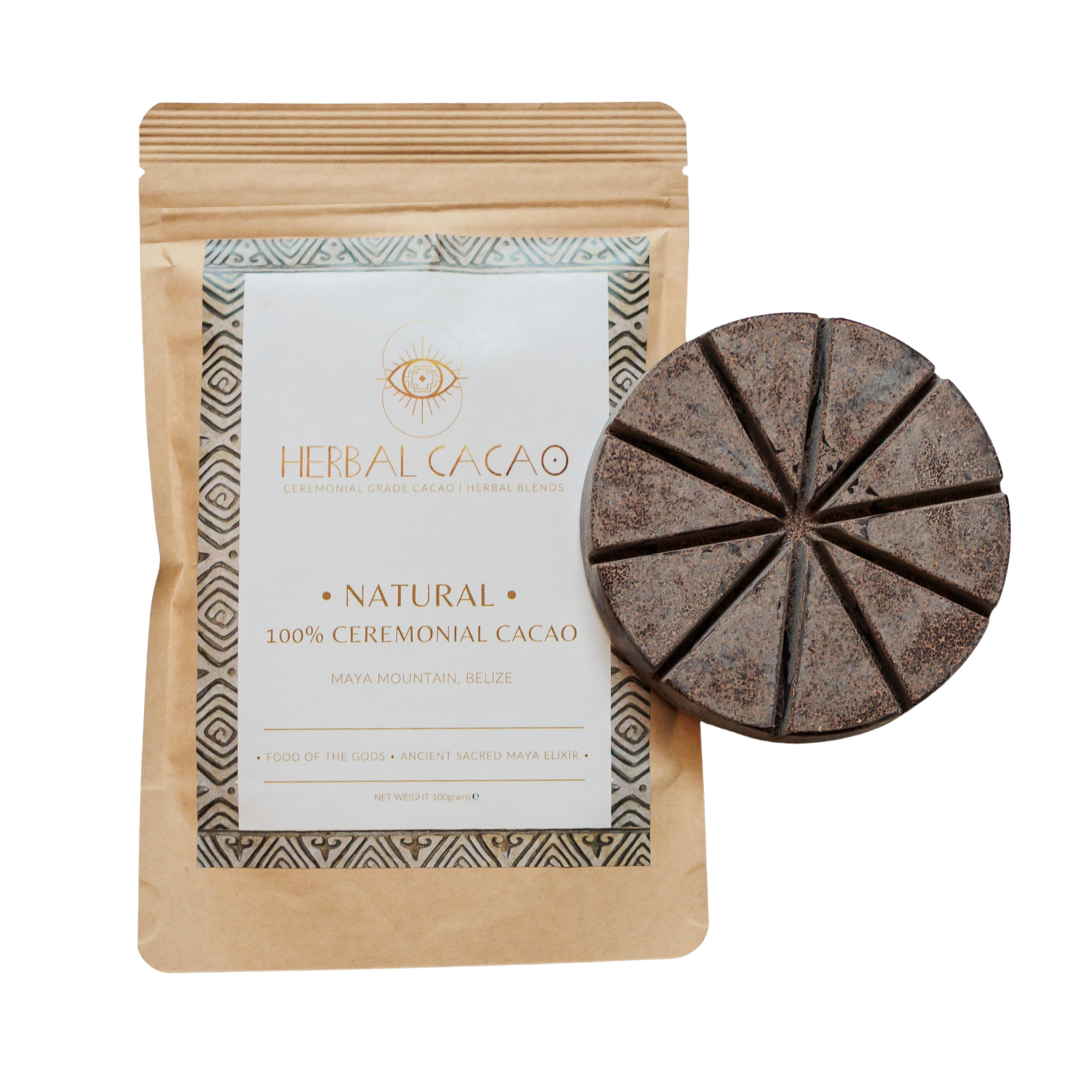 Herbal Cacao packaging with a cacao product on a transparant  background