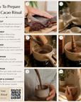 Step-by-step guide on how to prepare cacao ritual with images and text.
