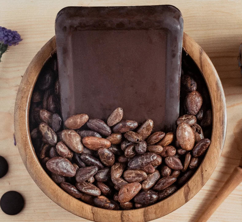 simple 500 gram cacao block with peeled cacao beans