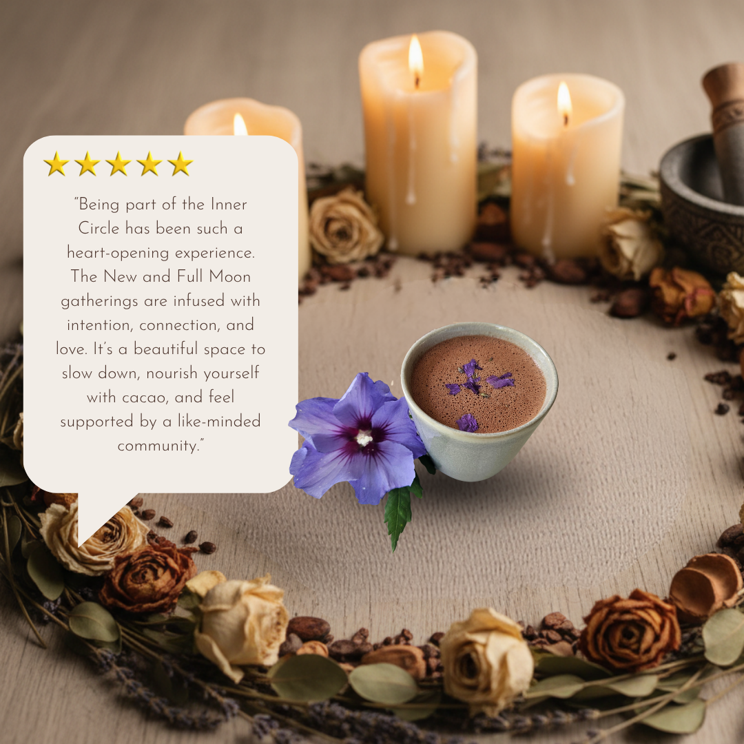 Cup of cacao with flowers and candles as a altar
